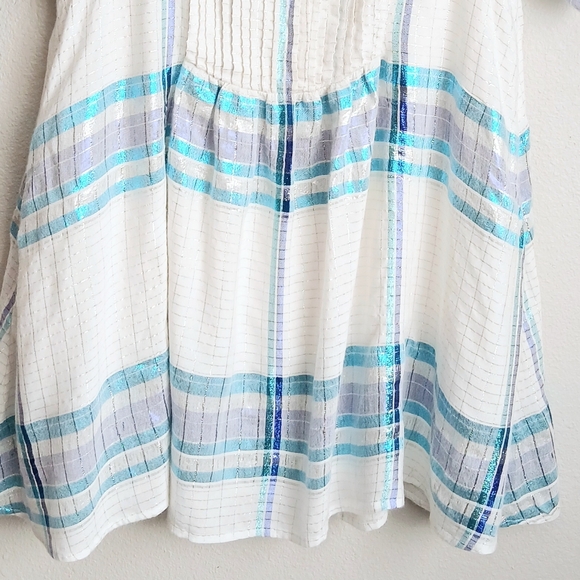 Free People Dress Women's Size Medium Blue Plaid Metallic Barcelona Boho Hippie - Picture 5 of 11